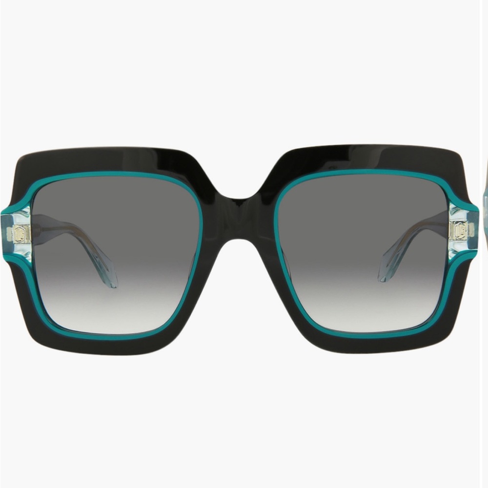 Black and Teal Square Sunglasses